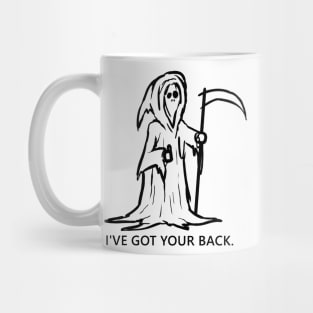 Grim reaper- I've got your back. funny sketch and quote Lettering Digital Illustration Mug